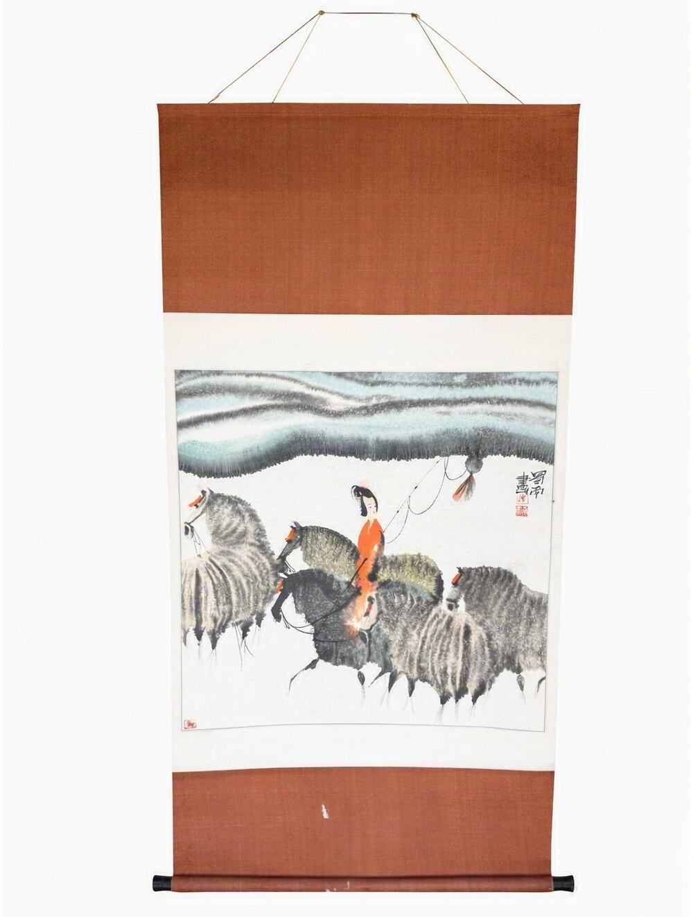 Vintage Chinese Ink Scroll Painting, Signed Shu Nan (蜀南), Traditional Silk Mount
